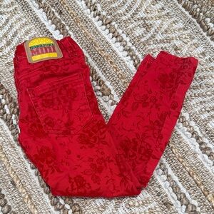 Vibrant Red Floral Girls Jeans XS 4/5
